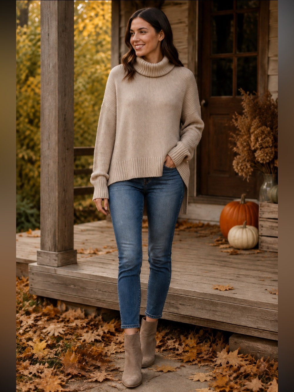 🎄🧑‍🎄 Maison Jules Beige Hi Lo Turtleneck Sweater Ribbed Knit NWT L